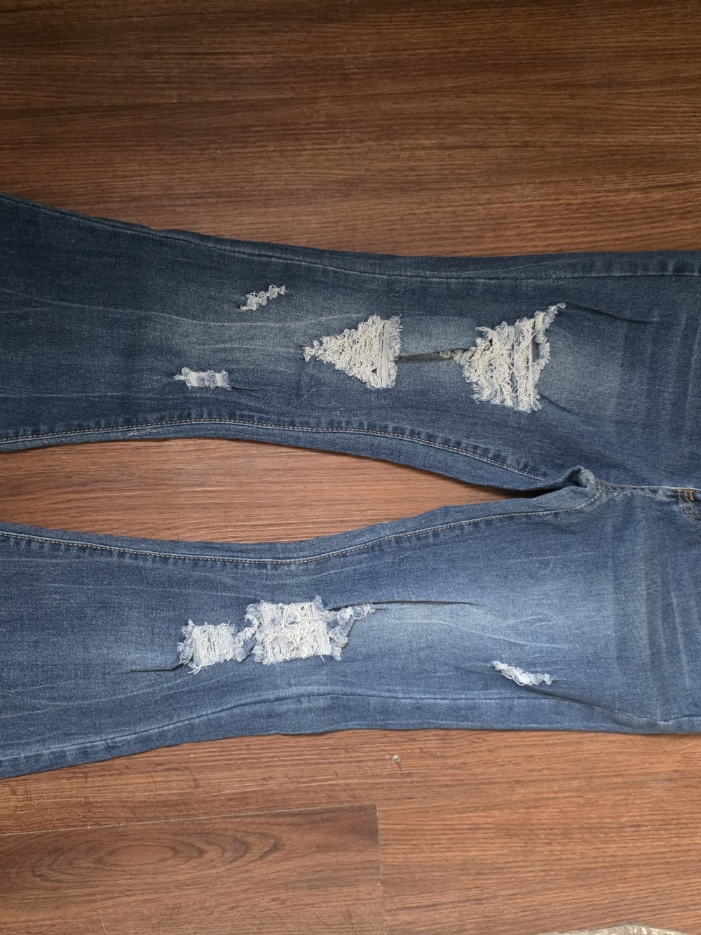 SHEIN Blue Distressed Flare Jeans